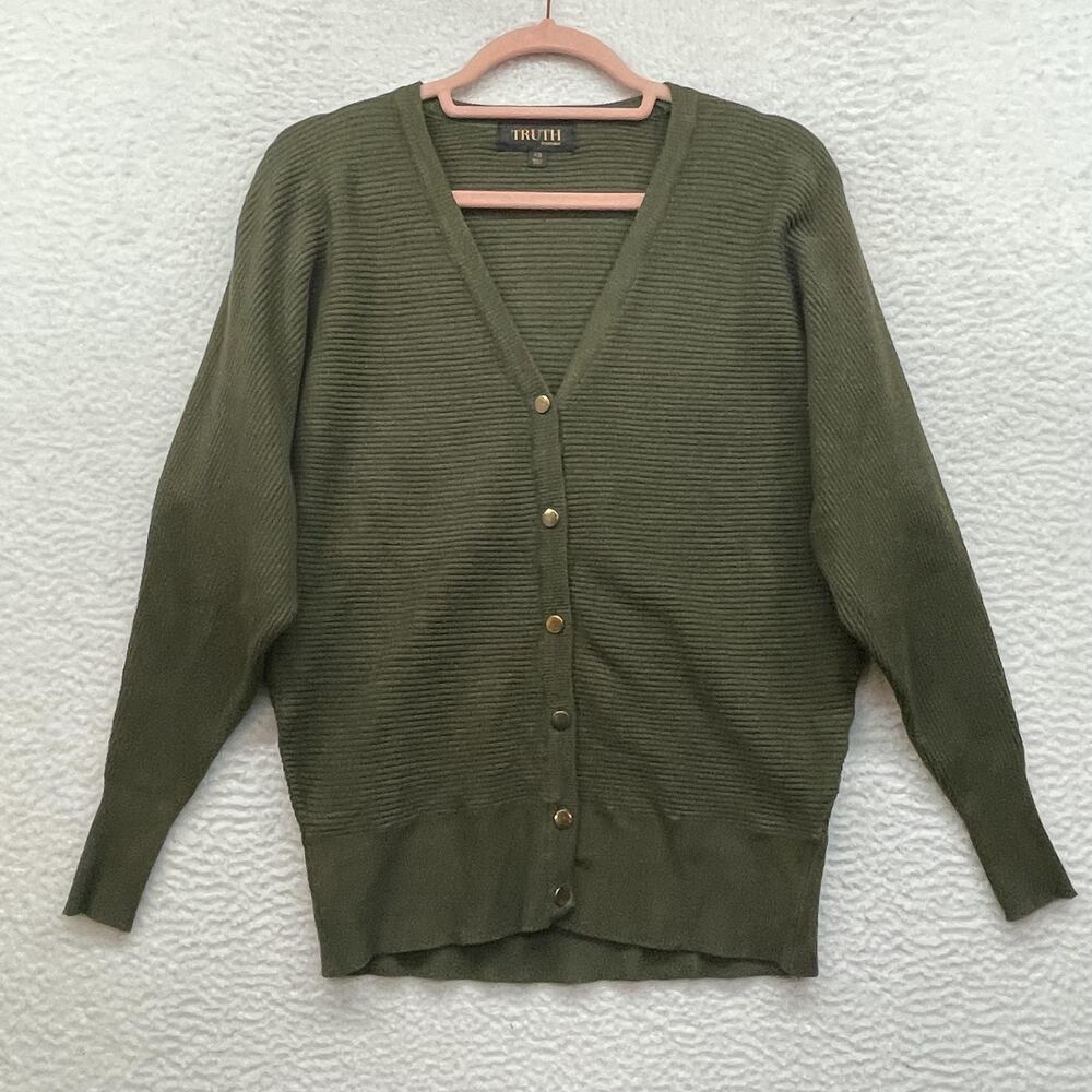 Truth By Republic Sweater Womens XS Green Ribbed Button Front Knit Cardigan - Picture 1 of 11